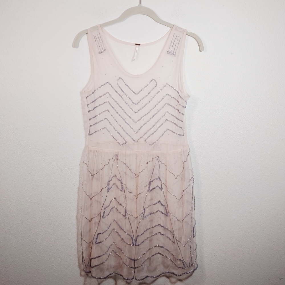 Free People Nude Embellished Sheer Tunic Dress S